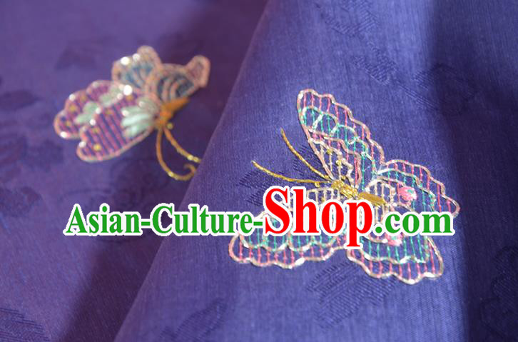 Chinese Classical Deep Purple Natural Silk Material Traditional Hanfu Embroidered Peony Silk Fabric