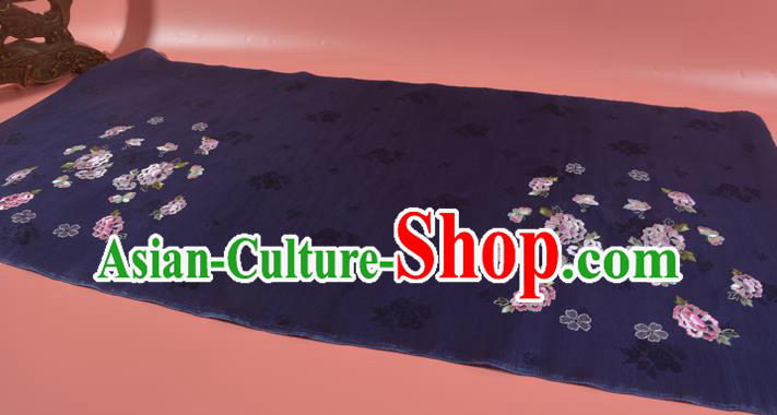 Chinese Classical Dark Purple Natural Silk Material Traditional Hanfu Embroidered Peony Flowers Silk Fabric