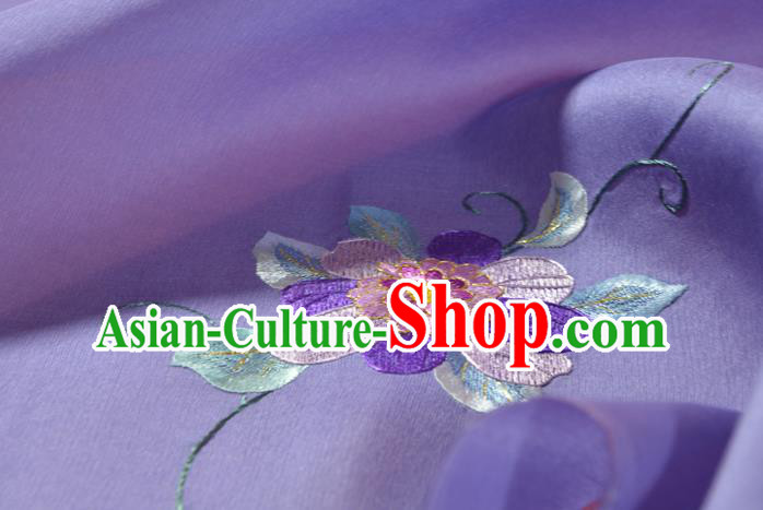 Traditional Korean Hanbok Dress Violet Silk Fabric Handmade Embroidered Chrysanthemum Silk Cloth