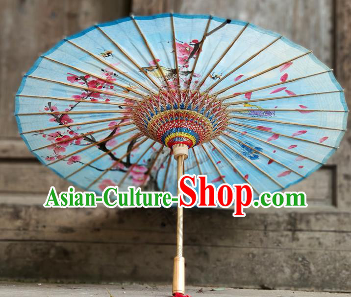 Traditional China Blue Bumbershoot Paper Umbrella Handmade Umbrellas Painting Plum Blossom Umbrella