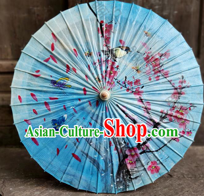 Traditional China Blue Bumbershoot Paper Umbrella Handmade Umbrellas Painting Plum Blossom Umbrella