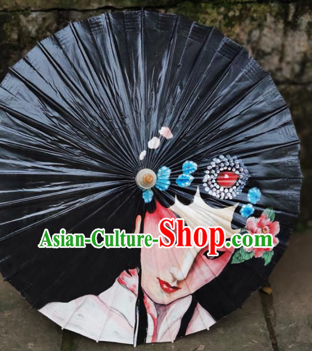 Traditional China Handmade Umbrellas Artware Painting Beijing Opera Umbrella Black Oil Paper Umbrella