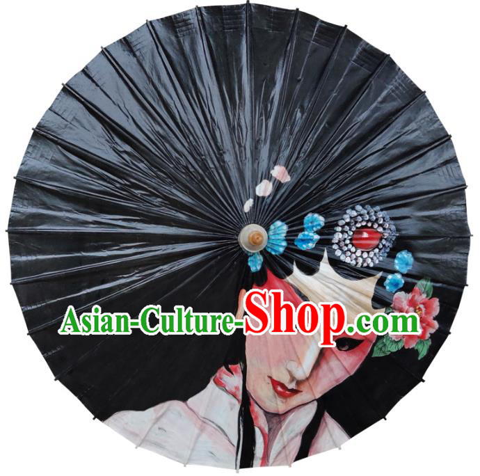 Traditional China Handmade Umbrellas Artware Painting Beijing Opera Umbrella Black Oil Paper Umbrella