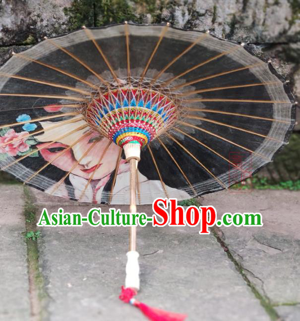 Traditional China Handmade Umbrellas Artware Painting Beijing Opera Umbrella Black Oil Paper Umbrella