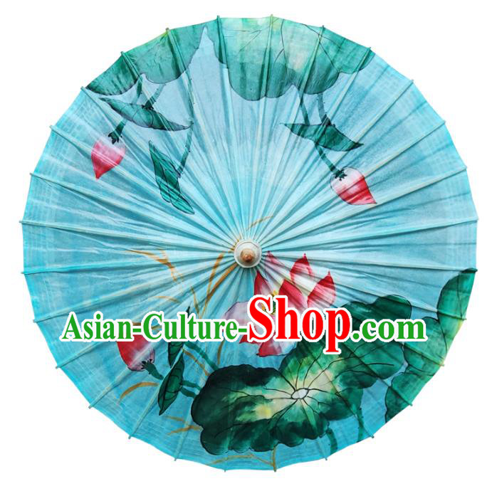 Traditional China Blue Oil Paper Umbrella Handmade Umbrellas Artware Painting Lotus Umbrella