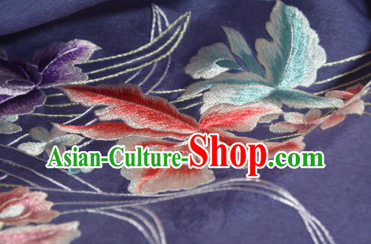 Traditional Korean Hanbok Silk Fabric Handmade Embroidered Orchids Purple Silk