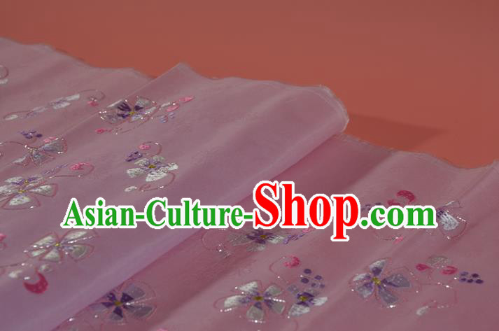 Traditional Korean Hanbok Light Pink Silk Fabric Handmade Embroidered Flowers Silk Textile