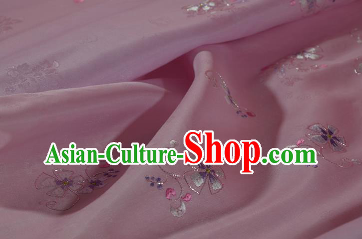 Traditional Korean Hanbok Light Pink Silk Fabric Handmade Embroidered Flowers Silk Textile