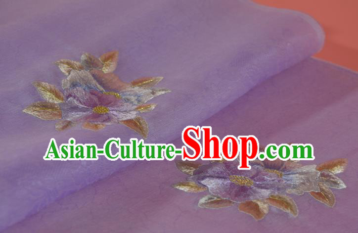 Traditional Korean Hanbok Dress Lilac Silk Fabric Handmade Embroidered Camellia Silk Cloth