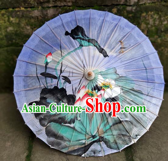 Traditional China Light Purple Oil Paper Umbrella Handmade Umbrellas Artware Ink Painting Lotus Umbrella
