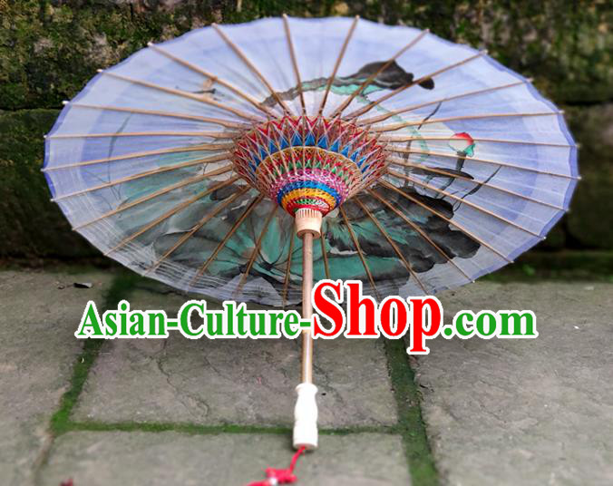Traditional China Light Purple Oil Paper Umbrella Handmade Umbrellas Artware Ink Painting Lotus Umbrella