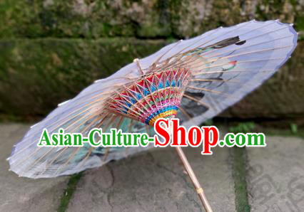 Traditional China Light Purple Oil Paper Umbrella Handmade Umbrellas Artware Ink Painting Lotus Umbrella