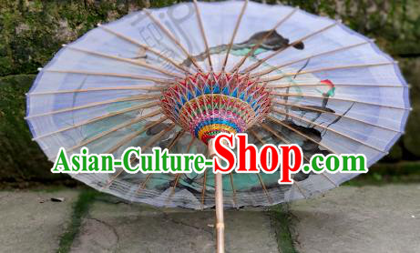 Traditional China Light Purple Oil Paper Umbrella Handmade Umbrellas Artware Ink Painting Lotus Umbrella