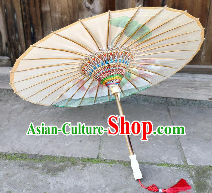 Traditional China Painting Lotus Umbrella Beige Oil Paper Umbrella Handmade Umbrellas Artware