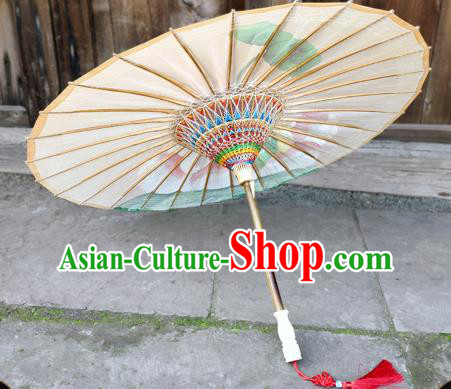 Traditional China Painting Lotus Umbrella Beige Oil Paper Umbrella Handmade Umbrellas Artware