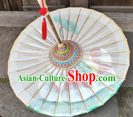 Traditional China Painting Lotus Umbrella Beige Oil Paper Umbrella Handmade Umbrellas Artware