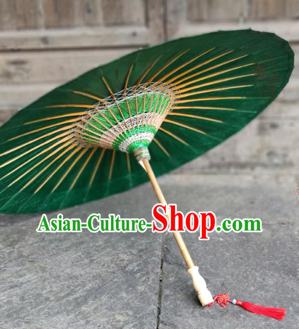 Traditional China Green Oil Paper Umbrella Handmade Umbrellas Artware Dance Umbrella Bumbershoot