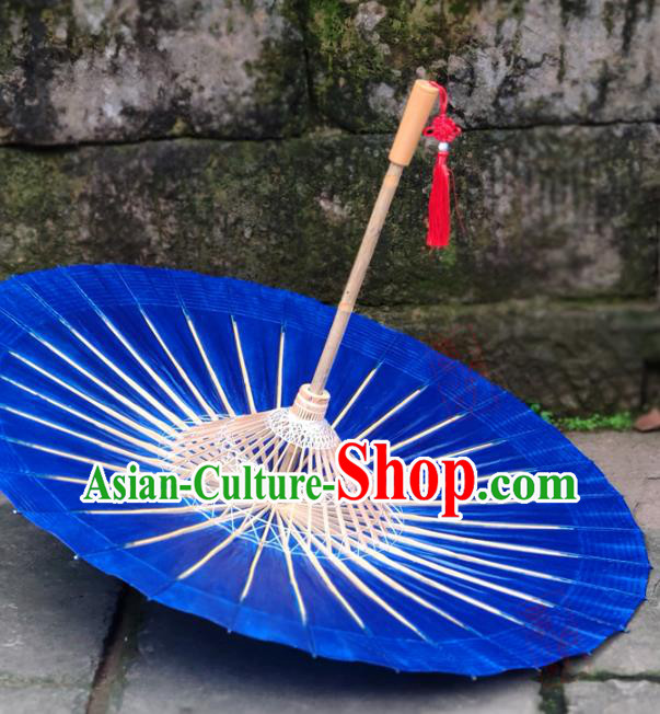 Traditional China Hanfu Dance Umbrella Bumbershoot Royalblue Oil Paper Umbrella Handmade Umbrellas Artware