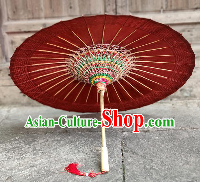 Traditional China Wedding Bride Umbrella Handmade Umbrellas Artware Bumbershoot Purplish Red Oil Paper Umbrella