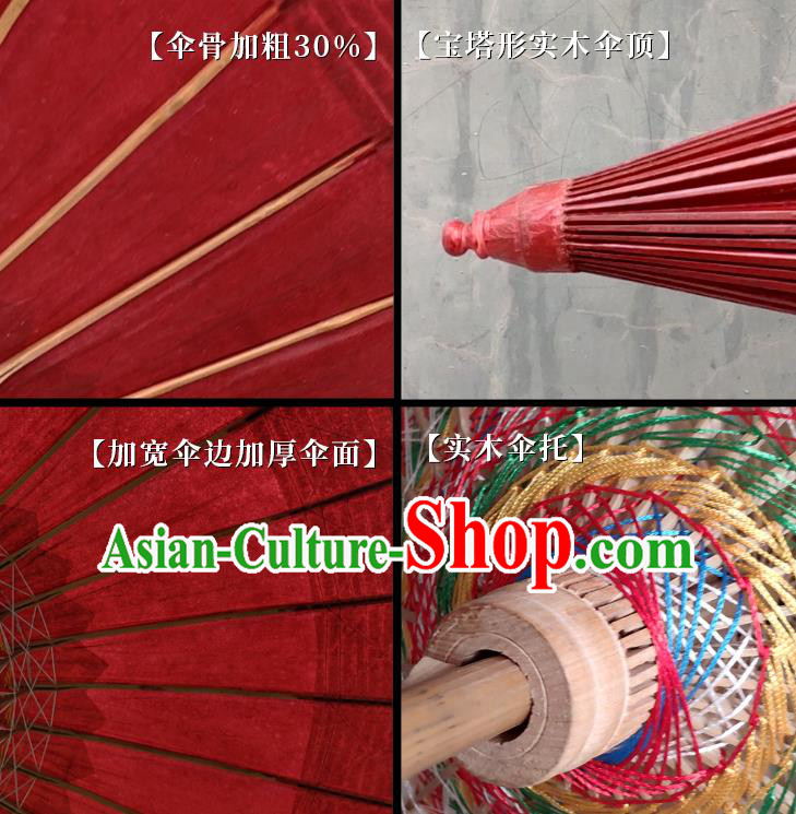 Traditional China Wedding Bride Umbrella Handmade Umbrellas Artware Bumbershoot Purplish Red Oil Paper Umbrella