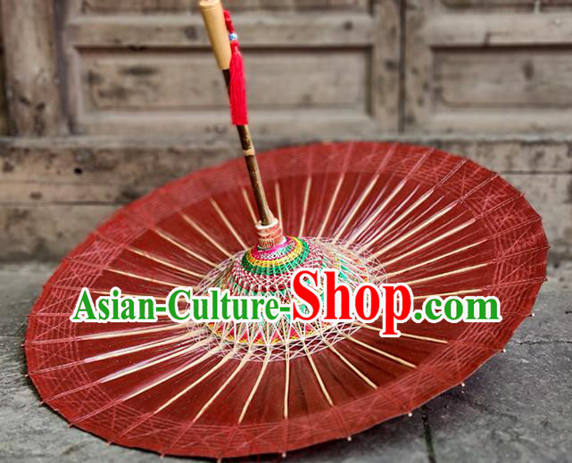 Traditional China Wedding Bride Umbrella Handmade Umbrellas Artware Bumbershoot Purplish Red Oil Paper Umbrella