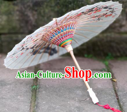 Traditional China Ink Painting Plum Blossom Umbrella White Oil Paper Umbrella Handmade Umbrellas Artware