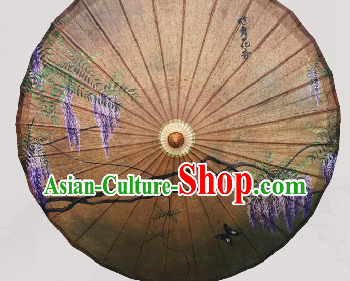 Traditional China Classical Dance Umbrella Painting Wisteria Oil Paper Umbrella Handmade Umbrellas Artware