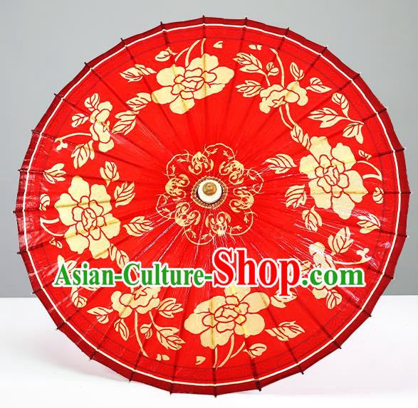Traditional China Printing Peony Oil Paper Umbrella Handmade Umbrellas Artware Wedding Red Umbrella