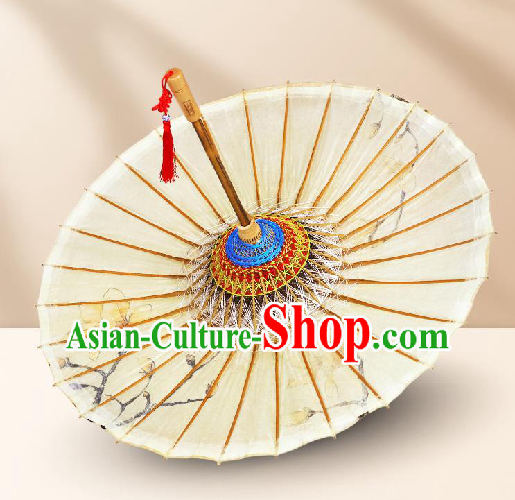 Traditional China Painting Mangnolia Oil Paper Umbrella Handmade Umbrellas Artware Beige Paper Umbrella