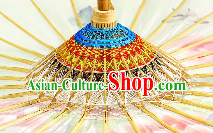 Traditional China Classical Painting Peony Paper Umbrella Handmade Umbrellas Artware White Oil Paper Umbrella
