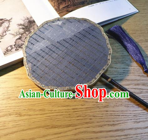 Handmade China Ancient Princess Palace Fan Traditional Court Fan Classical Dance Navy Silk Fan