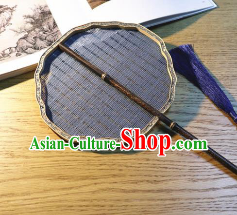Handmade China Ancient Princess Palace Fan Traditional Court Fan Classical Dance Navy Silk Fan
