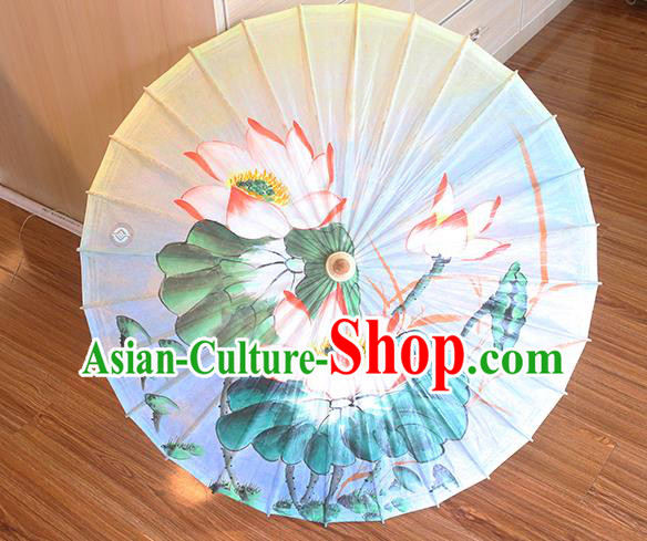 Traditional China Handmade Umbrellas Artware White Oil Paper Umbrella Classical Painting Lotus Paper Umbrella