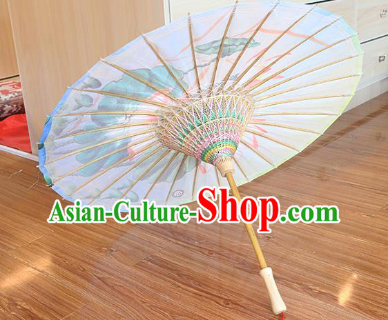 Traditional China Handmade Umbrellas Artware White Oil Paper Umbrella Classical Painting Lotus Paper Umbrella