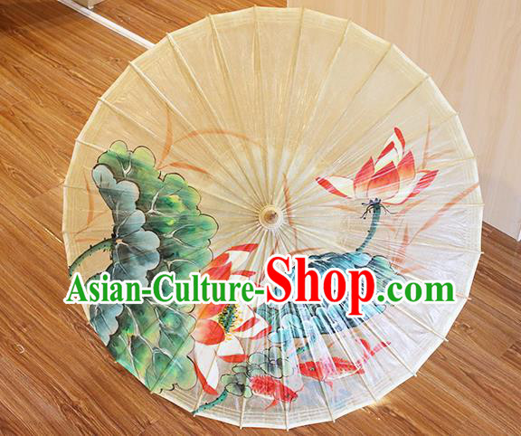 Traditional China White Oil Paper Umbrella Classical Painting Lotus Paper Umbrella Handmade Umbrellas Artware