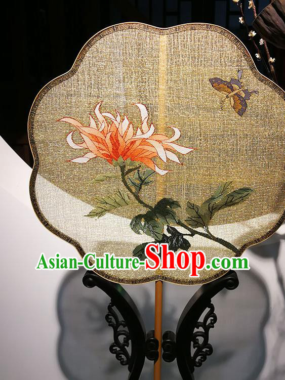 China Classical Chrysanthemum Pattern Palace Fan Handmade Silk Fans Traditional Song Dynasty Hanfu Fan