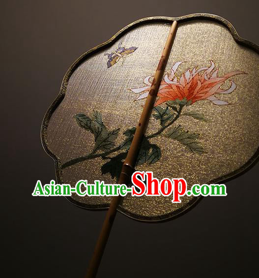 China Classical Chrysanthemum Pattern Palace Fan Handmade Silk Fans Traditional Song Dynasty Hanfu Fan