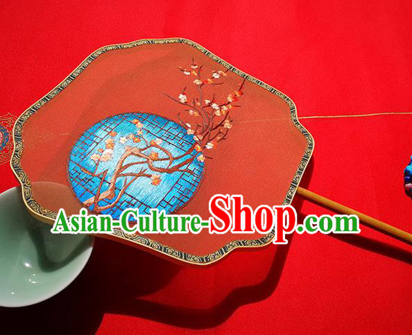 China Handmade Embroidered Red Silk Fans Classical Palace Fan Traditional Double Sides Fan