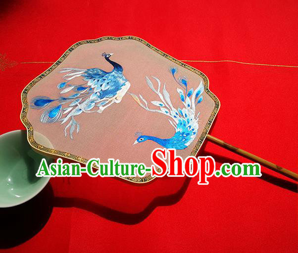 China Classical Palace Fan Traditional Double Sides Wedding Fan Handmade Embroidered Peacock Silk Fans