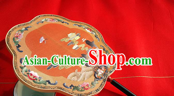 China Handmade Red Silk Fans Classical Palace Fan Traditional Embroidered Fan Wedding Fan