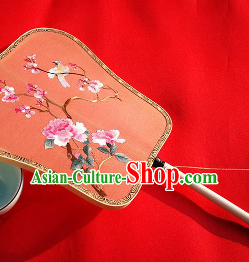 China Classical Palace Fan Traditional Embroidered Peony Fan Wedding Fan Handmade Red Silk Fans