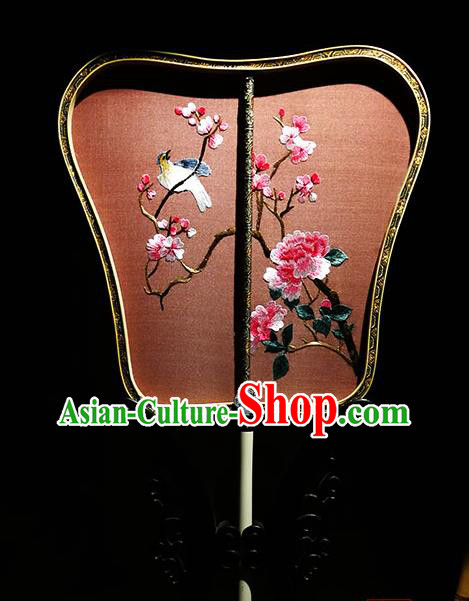 China Classical Palace Fan Traditional Embroidered Peony Fan Wedding Fan Handmade Red Silk Fans