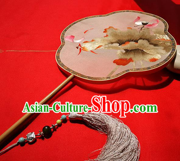 China Handmade Song Dynasty Silk Fans Classical Palace Fan Traditional Embroidered Lotus Fan