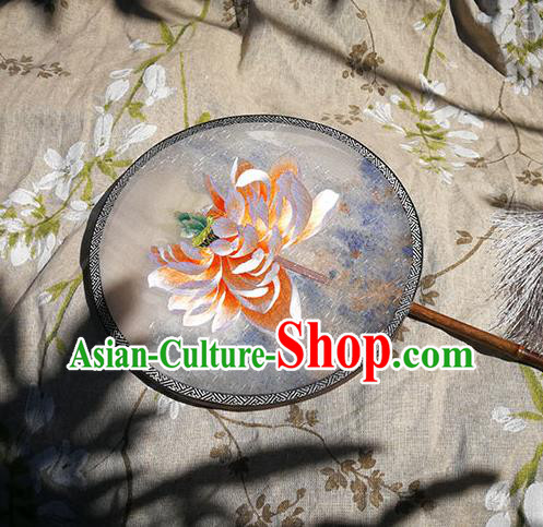 China Handmade Double Sides Fan Classical Dance Palace Fan Traditional Embroidered Lotus Circular Fan