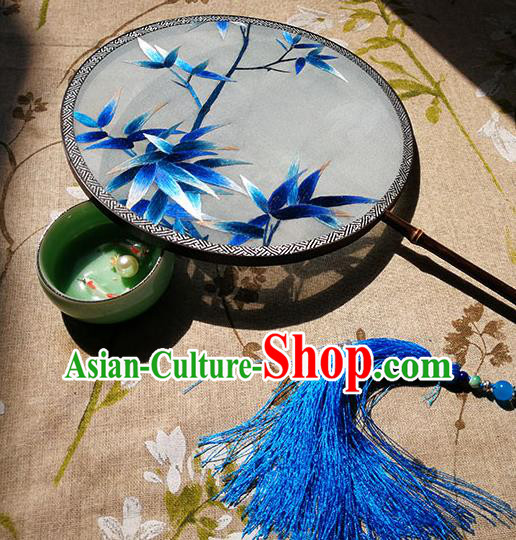 China Handmade Hanfu Fan Classical Dance Palace Fan Traditional Embroidered Bamboo Leaf Circular Fan