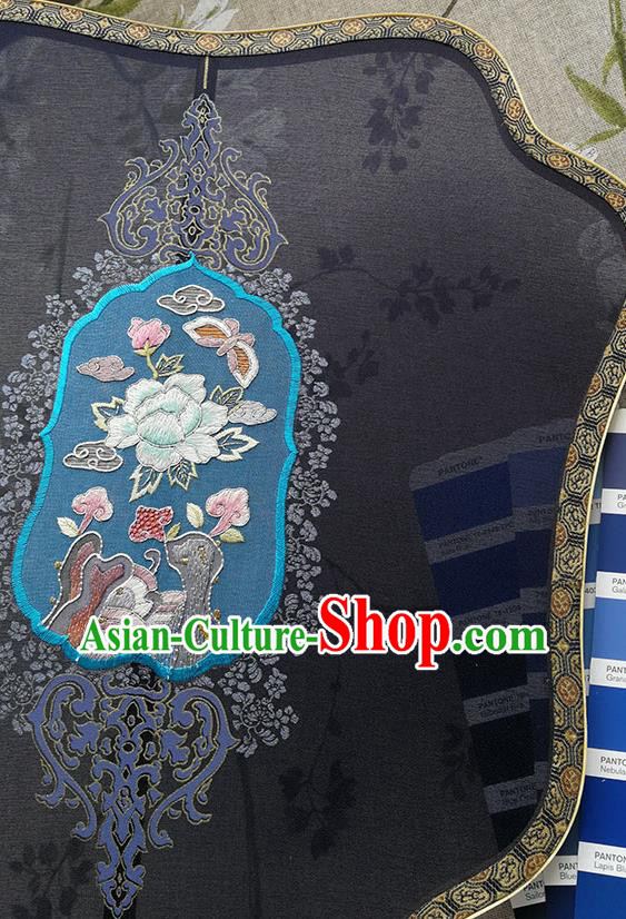 China Handmade Navy Silk Fan Wedding Fan Traditional Hanfu Embroidered Fan Classical Palace Fan
