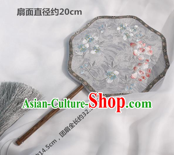 China Classical Embroidered Palace Fan Traditional Hanfu Fan Handmade Grey Silk Fan