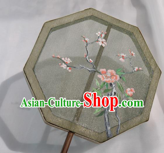 China Handmade Green Silk Octagon Fan Traditional Hanfu Dance Fan Classical Embroidered Palace Fan