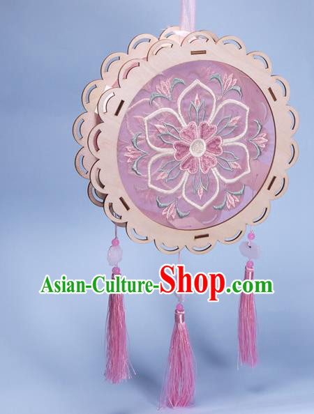 China Embroidered Portable Lantern Embroidery Pink Silk Lamp Handmade Flower Drum Lantern