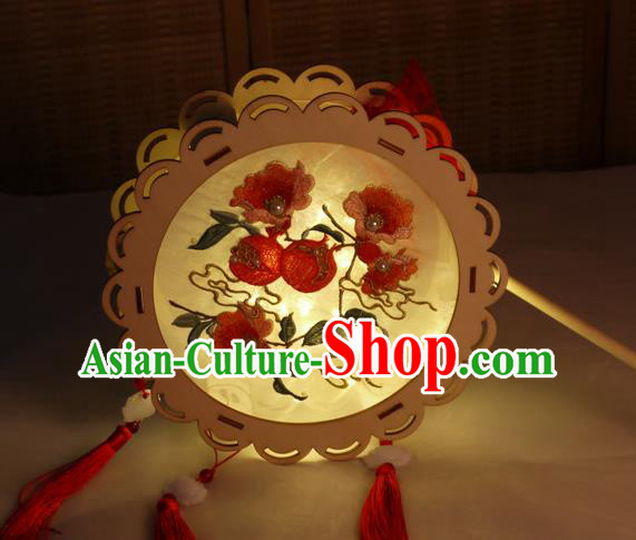 China Embroidery Pomegranate Silk Lamp Embroidered Portable Lantern Handmade Flower Drum Lantern